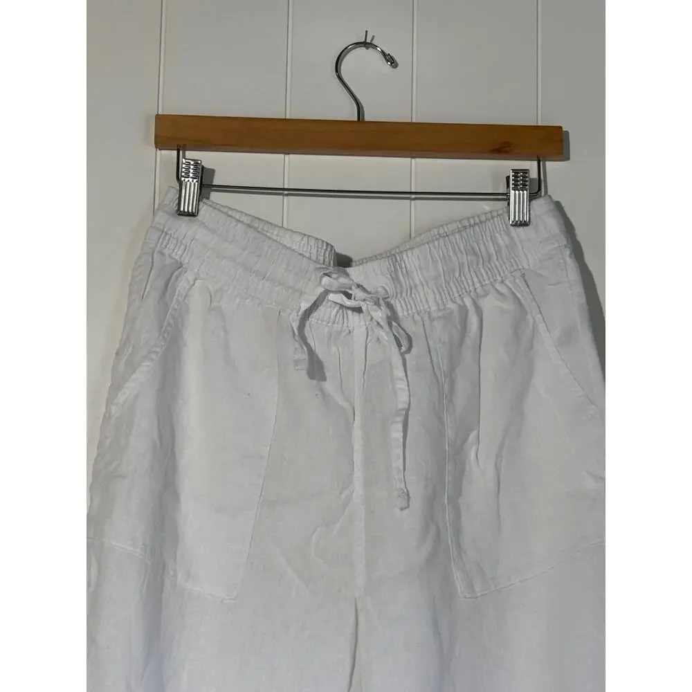 Sigrid Olsen White Linen Pull On Pants Elastic Waist Coastal Large Relaxed - Picture 4 of 8